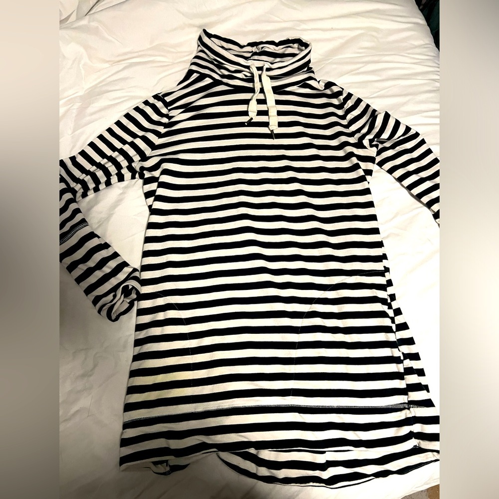 Black and White Striped Cowl Tunic Sweater